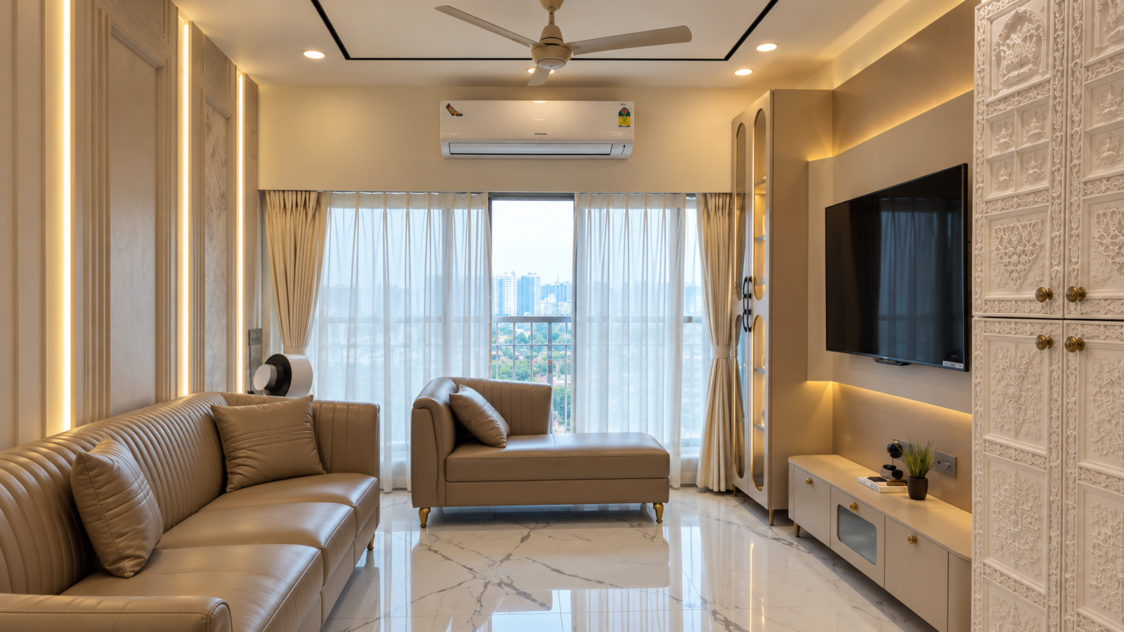 Coastal residence living room interior design Mumbai